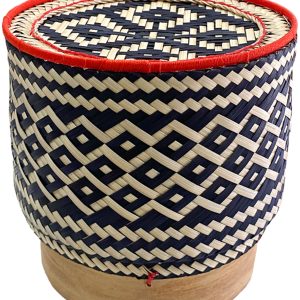 PANWA Bamboo Sticky Rice Serving Basket Thai Kratip Container 100% Handmade Traditional Village Handicrafts with Vegetable Plant Based Dye Coloring Shades Food Safe (Charcoal)