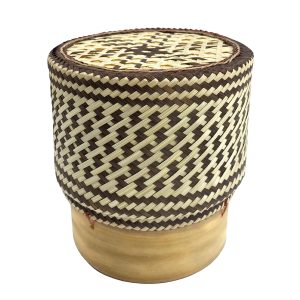 PANWA Bamboo Sticky Rice Serving Basket Thai Kratip Container 100% Handmade Traditional Village Handicrafts with Vegetable Plant Based Dye Coloring Shades Food Safe (Chocolate)