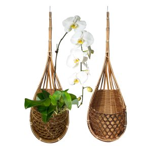 PANWA Handmade 100% Thai Bamboo Super Sanctuary Hanging Orchid Basket - 6 Inch Set of 2
