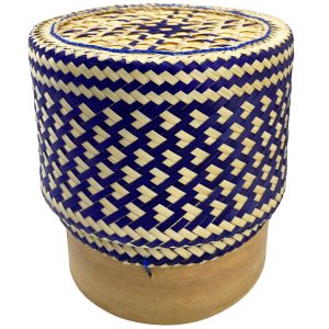 PANWA Bamboo Sticky Rice Serving Basket Thai Kratip Container 100% Handmade Traditional Village Handicrafts with Vegetable Plant Based Dye Coloring Shades Food Safe (Butterfly Pea)
