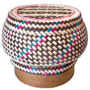 PANWA Bamboo Sticky Rice Serving Basket Thai Kratip Container 100% Handmade Traditional Village Handicrafts with Vegetable Plant Based Dye Coloring Shades Food Safe (Toffee)