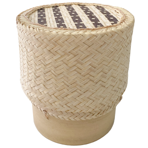 PANWA Bamboo Sticky Rice Serving Basket Thai Kratip Container 100% Handmade Traditional Village Handicrafts with Vegetable Plant Based Dye Coloring Shades Food Safe (Biscotti)